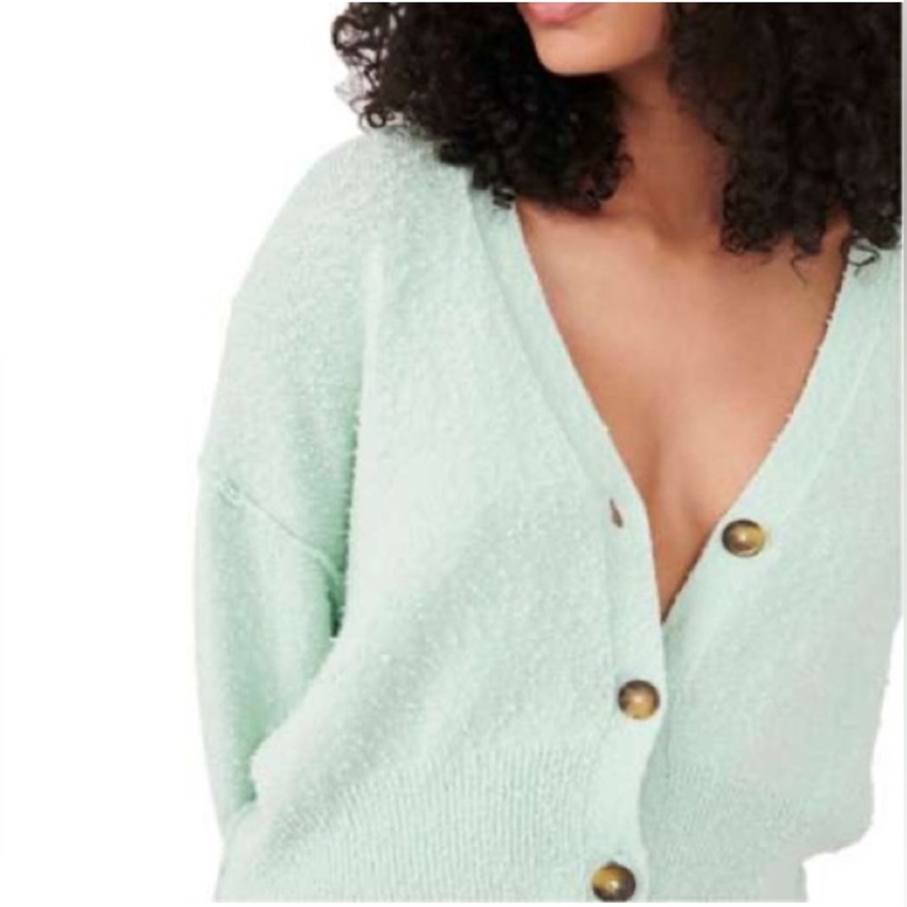 Free People Womens Size Sm Button Front Oversized V Neck Cardigan Green Sweater - Picture 2 of 10
